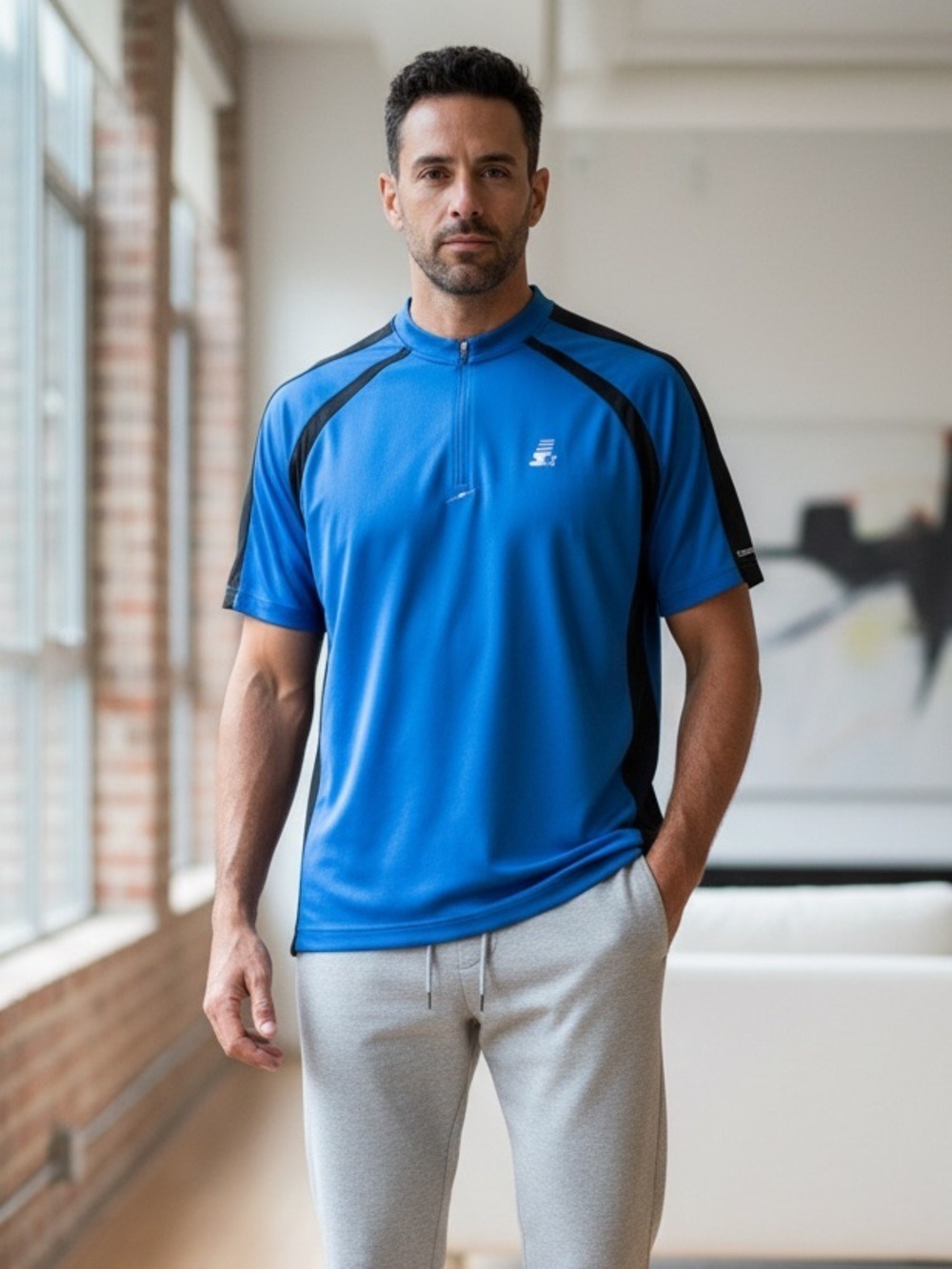 Starter Dri-Star Mens Large Royal Blue Black 1/4 Zip Active Jersey Gorpcore Y2K